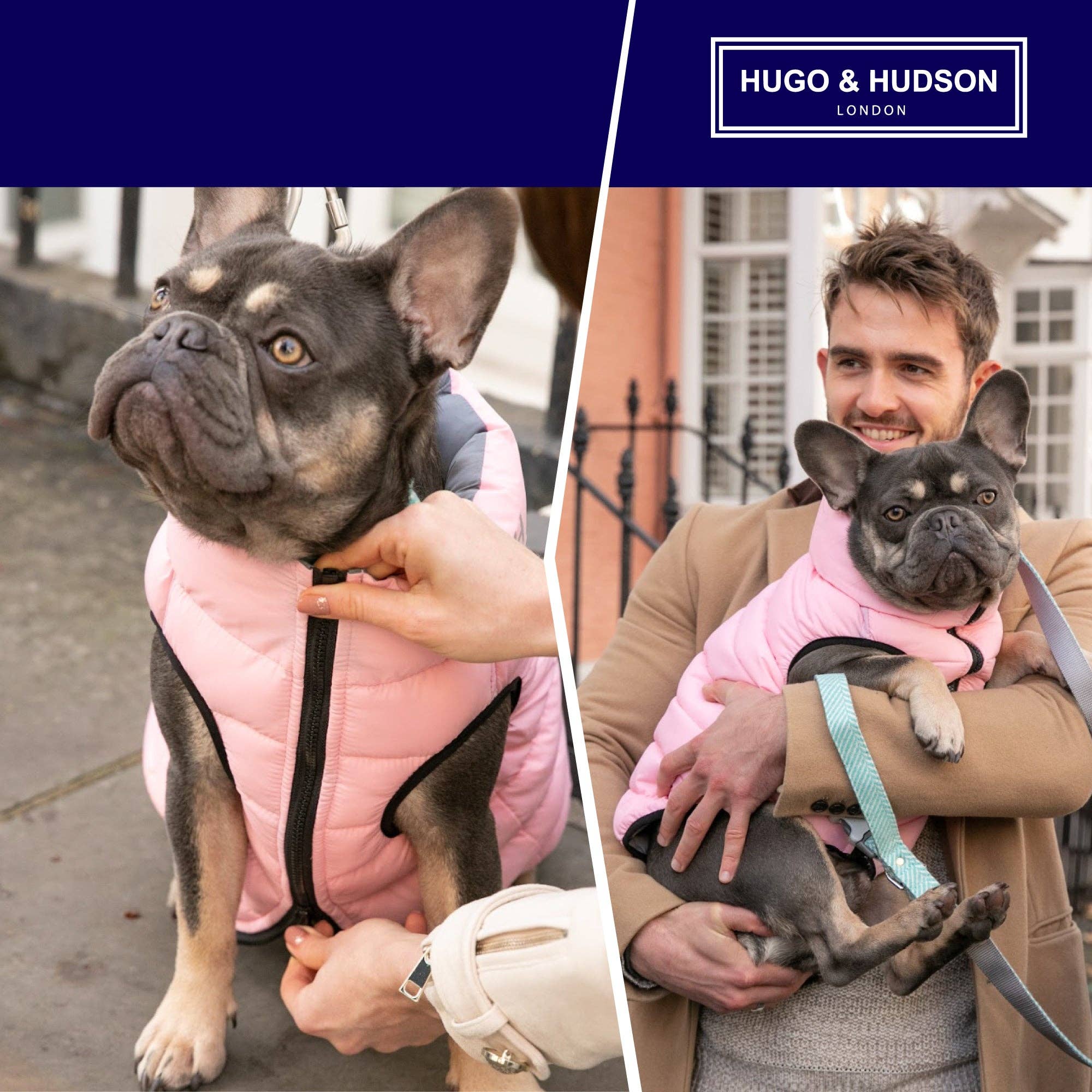 Hugo & Hudson - Vendbar Hundepufferjakke - Lyserød og Grå